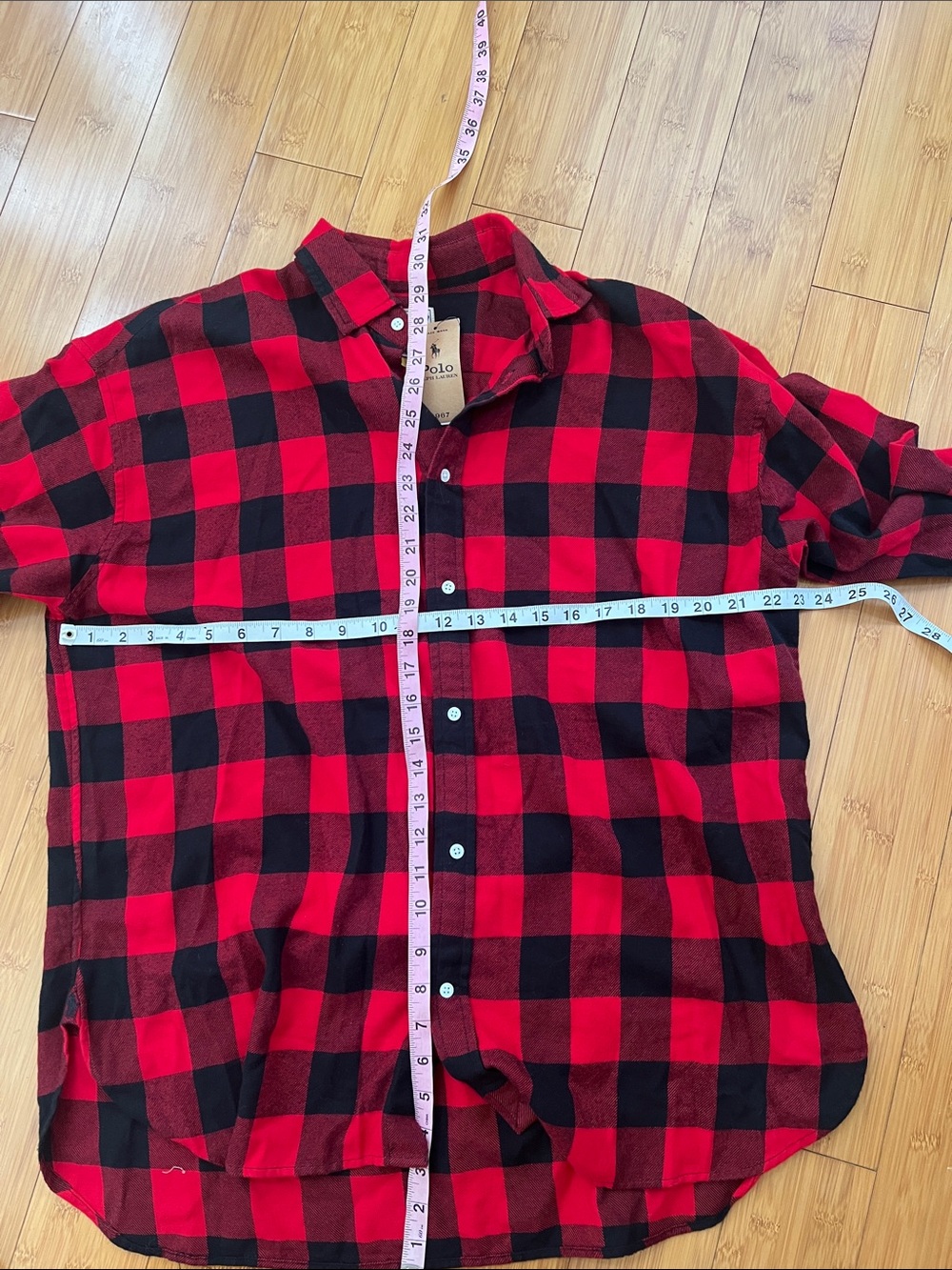 NEW POLO RALPH LAUREN relaxed fit plaid cotton flannel shirt in red/black 14 - Picture 6 of 7